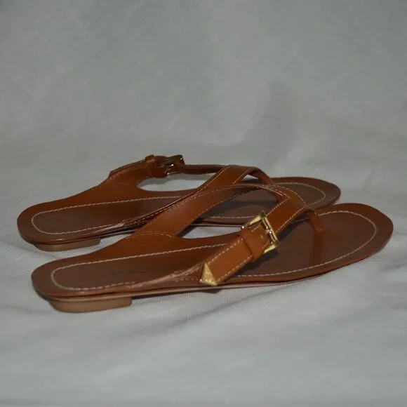 $995 Sz 37 6.5 Prada Brown Leather Calfskin Buckle Flat Thong Sandals - Picture 7 of 12